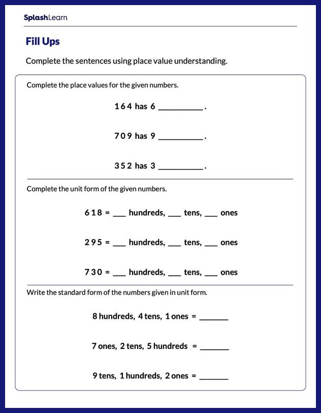 Place Value Worksheets for 3rd Graders Online SplashLearn