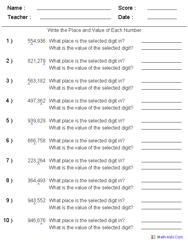Place Value Worksheets | Place Value Worksheets for Practice