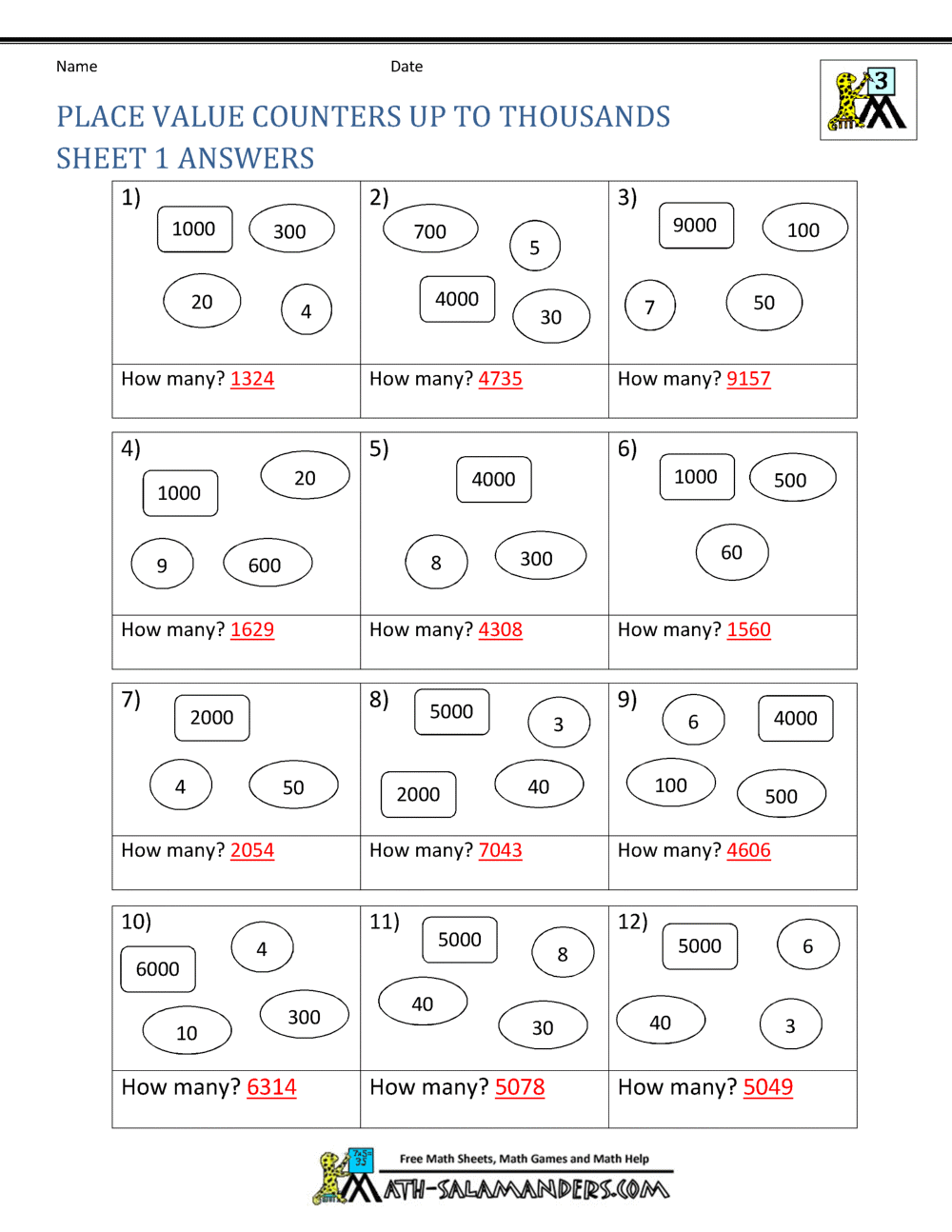 Place Value Worksheets 3rd Grade