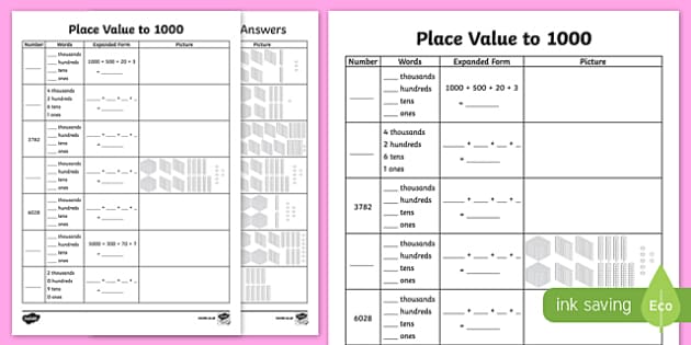 place value worksheet with answers