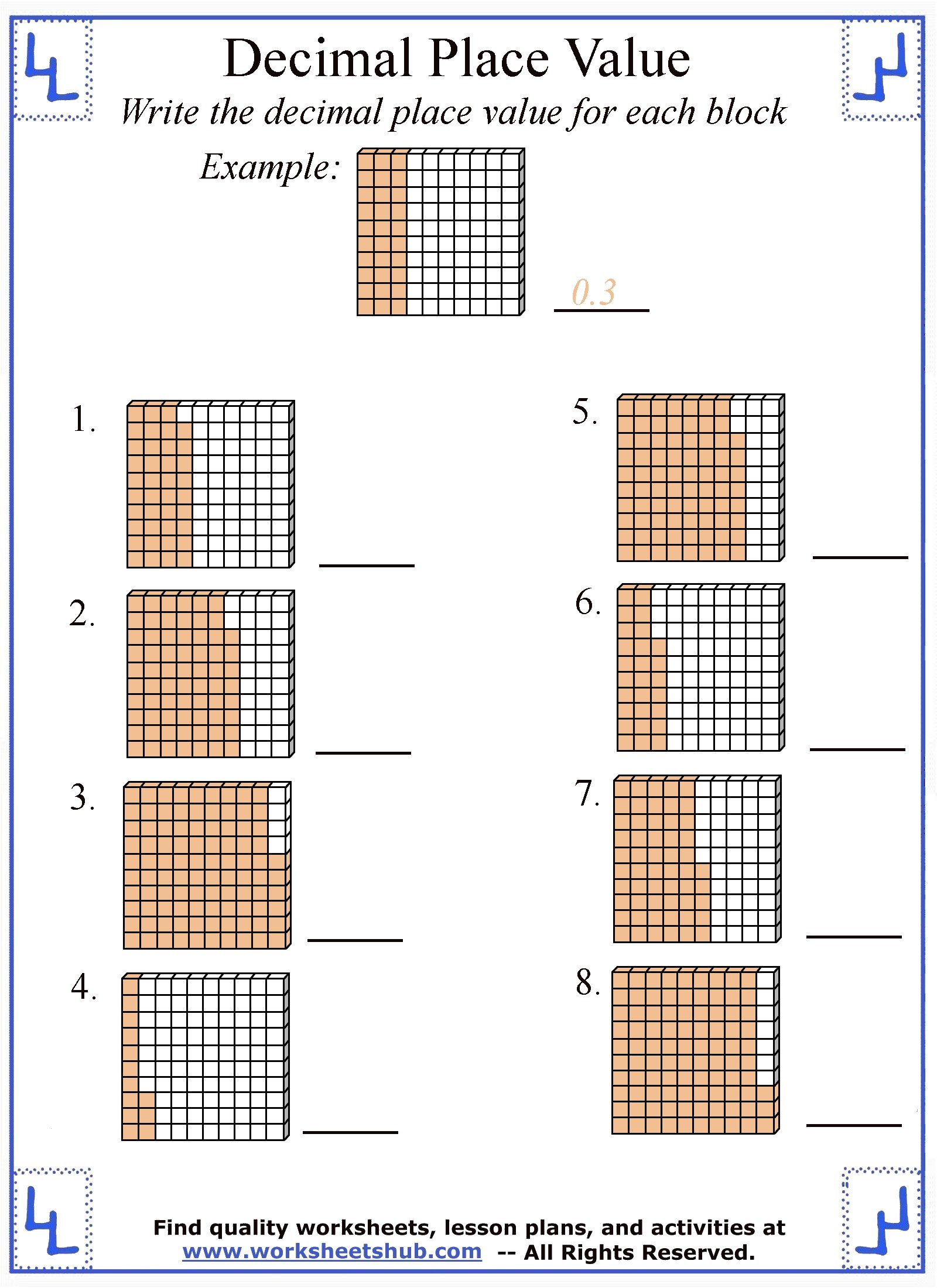 place value worksheet with decimals