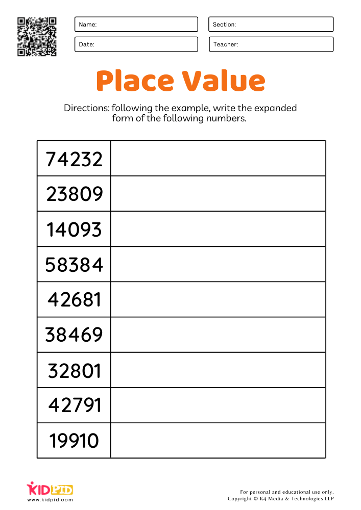 Math Expanded Form Worksheets for Grade 4 - Kidpid