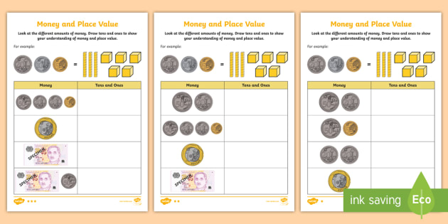 place value worksheet with money