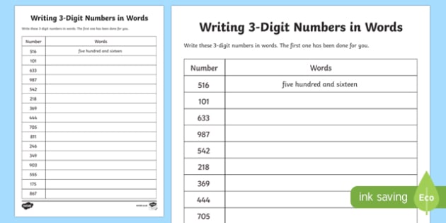 place value worksheet words to numbers