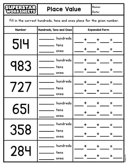 Place Value Worksheets -Worksheets Library
