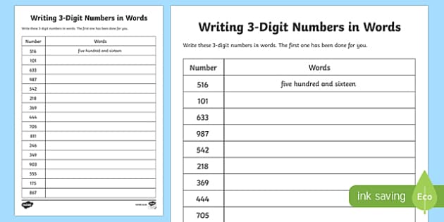 place value worksheet words