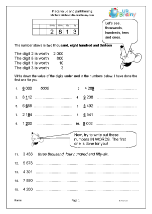 Place value and partitioning - Number and Place Value by URBrainy.com