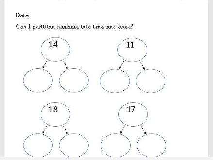 Place Value - Partitioning Year 1 Worksheets  
