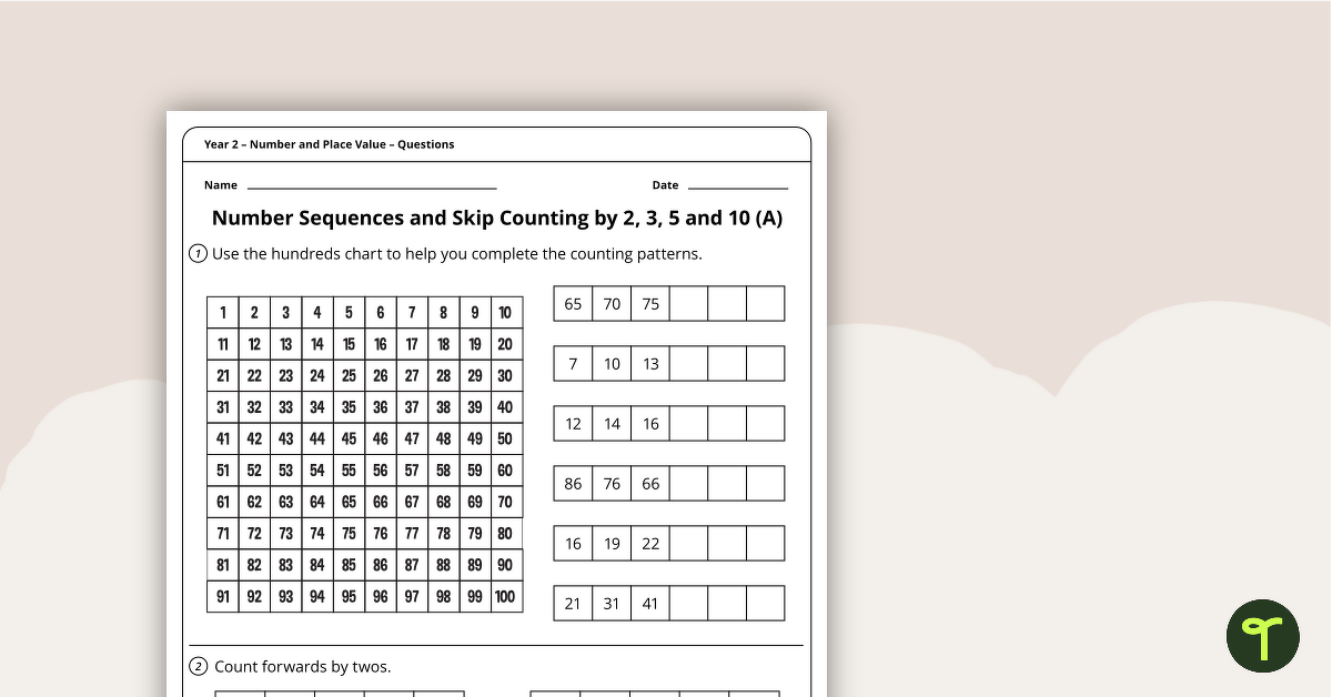 Number and Place Value Worksheets - Year 2 | Teach Starter