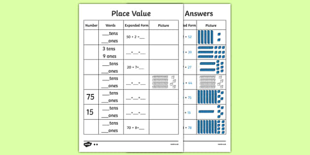 place value worksheet year 2
