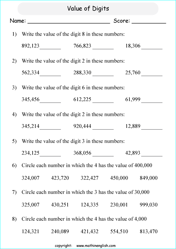 Printable primary math worksheet for math grades 1 to 6 based on ...