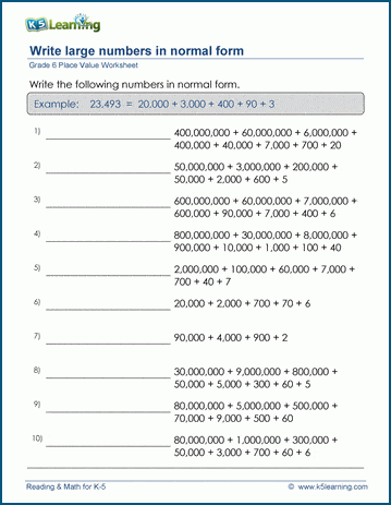Build numbers from parts worksheets | Worsheets library