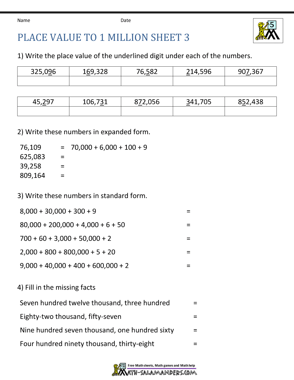 place value worksheet year 9