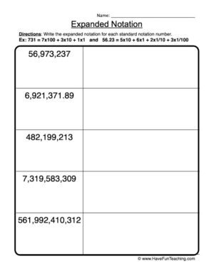 place value x10 worksheet