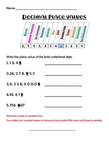 decimal place value interactive exercise  