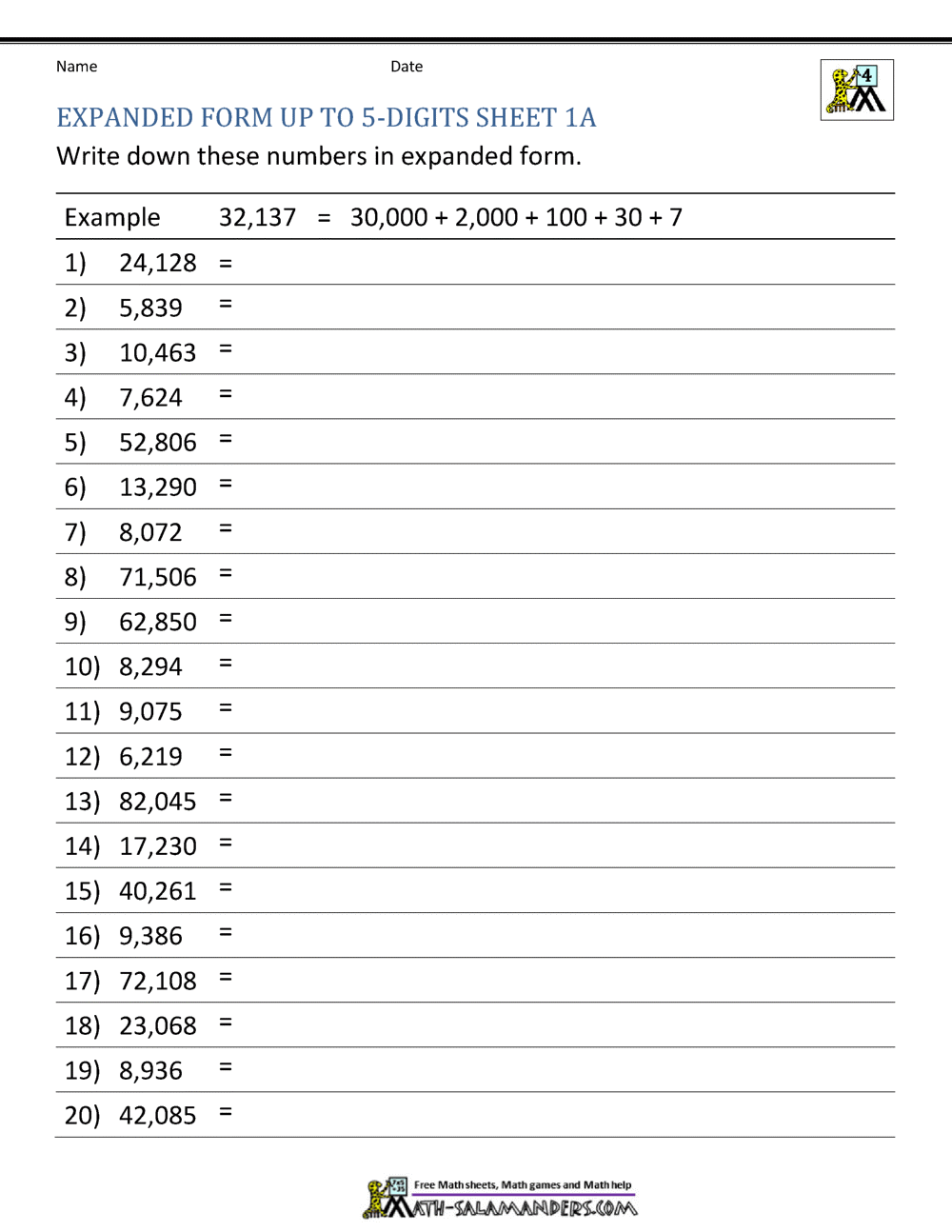 place values worksheet grade 4