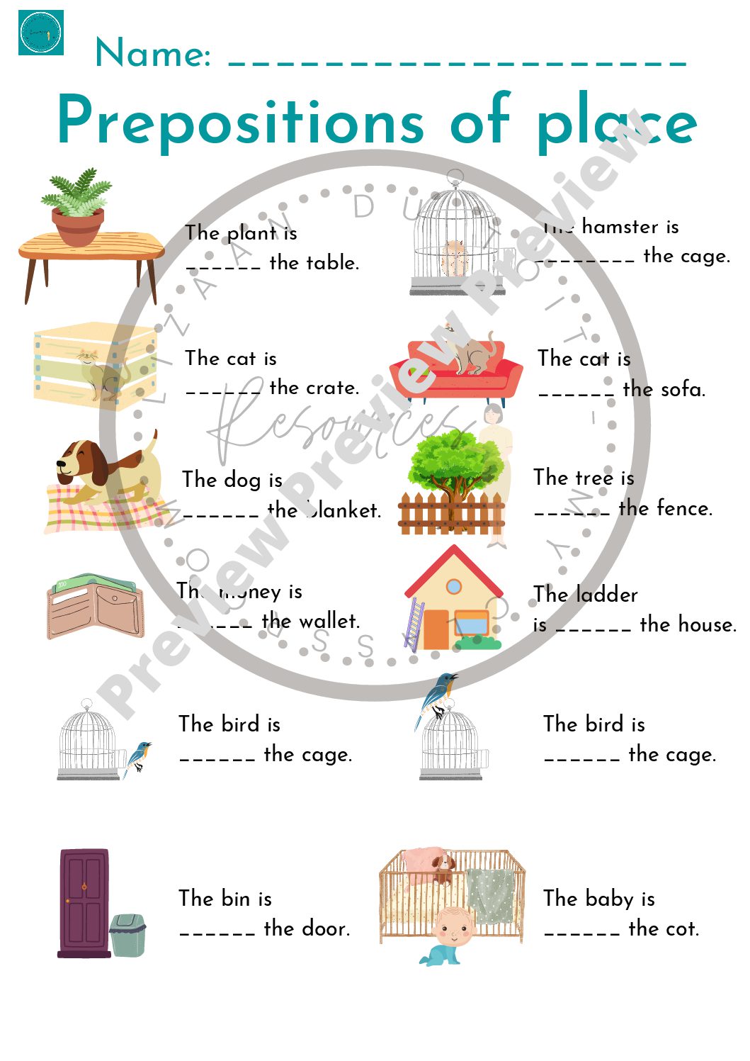 Prepositions of place worksheets • Teacha!