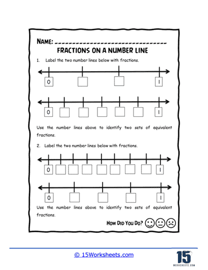 placing fractions on a number line worksheet