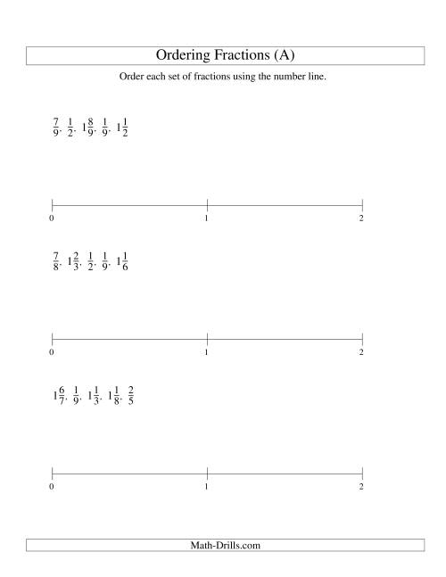 Ordering Fractions on a Number Line -- All Denominators to 10 (A)