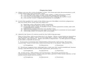 plagiarism worksheet middle school