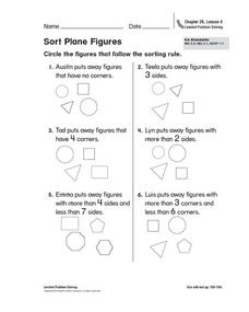 Sort Plane Figures Worksheet for 1st - 2nd Grade | Lesson Planet