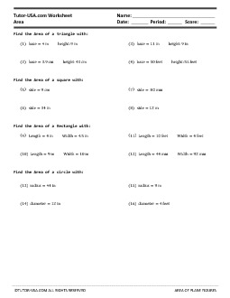 Worksheet: Area of Plane Figures | Geometry Printable