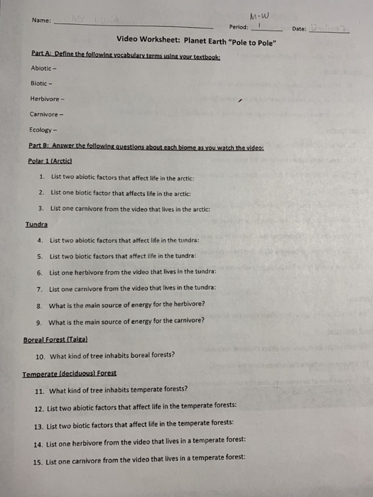 planet earth video worksheet