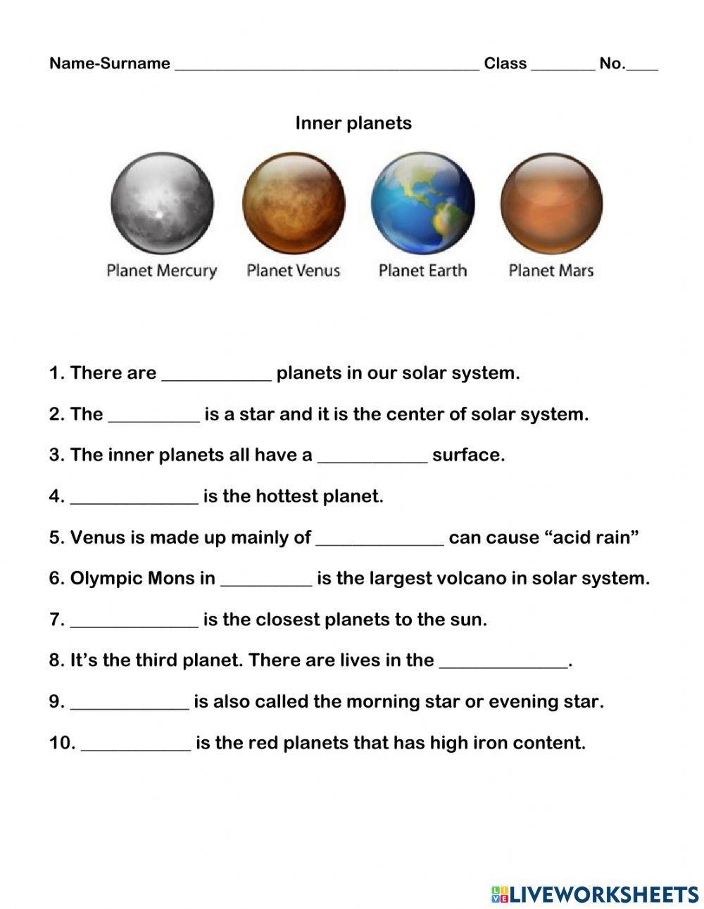 Planet online worksheet for grade 6  