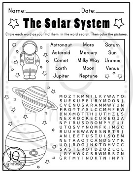 Solar System Worksheets, Planets Worksheets, Word Search and Maze