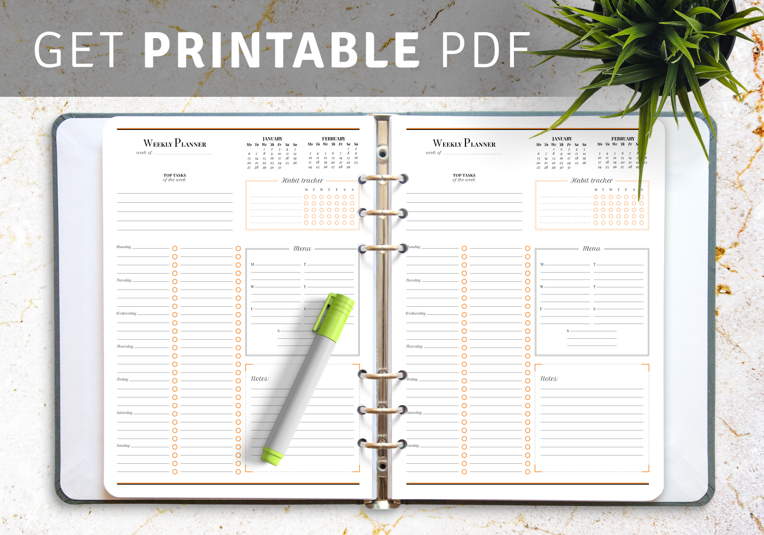 Download Printable Weekly planner with habit tracker PDF