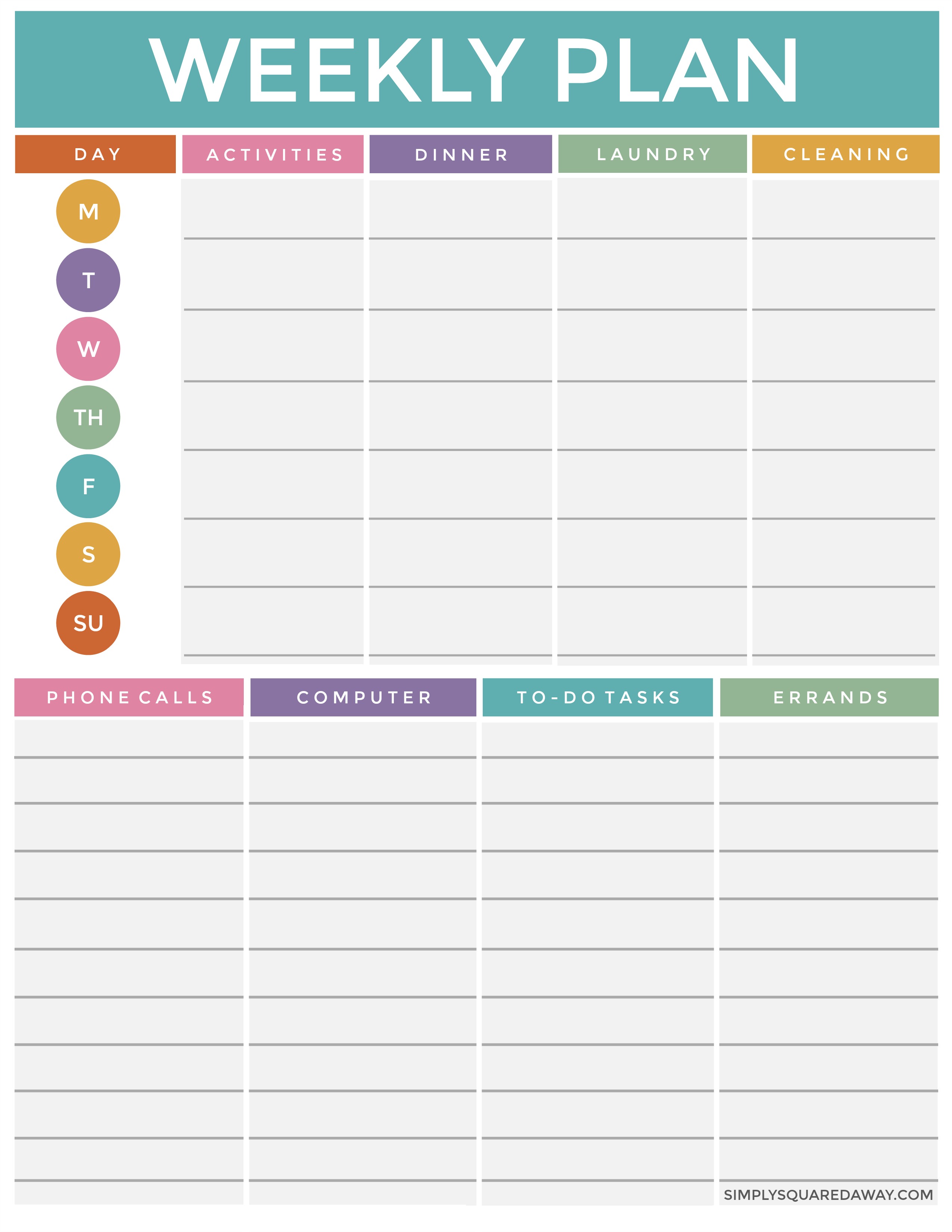 Weekly Planning Sheet - Simply Squared Away