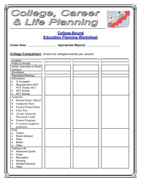 Education Planning Worksheet - College Career Life Planning