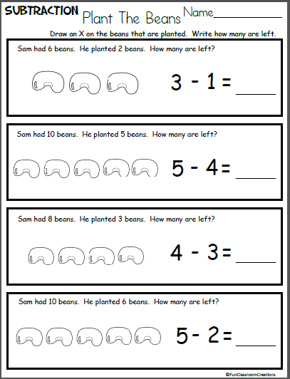 Subtract The Beans Math Worksheet | Made By Teachers