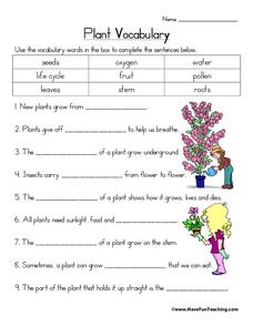 Plant Vocabulary Worksheet for 3rd Grade | Lesson Planet