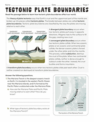 Tectonic Plate Boundaries | Worksheet 