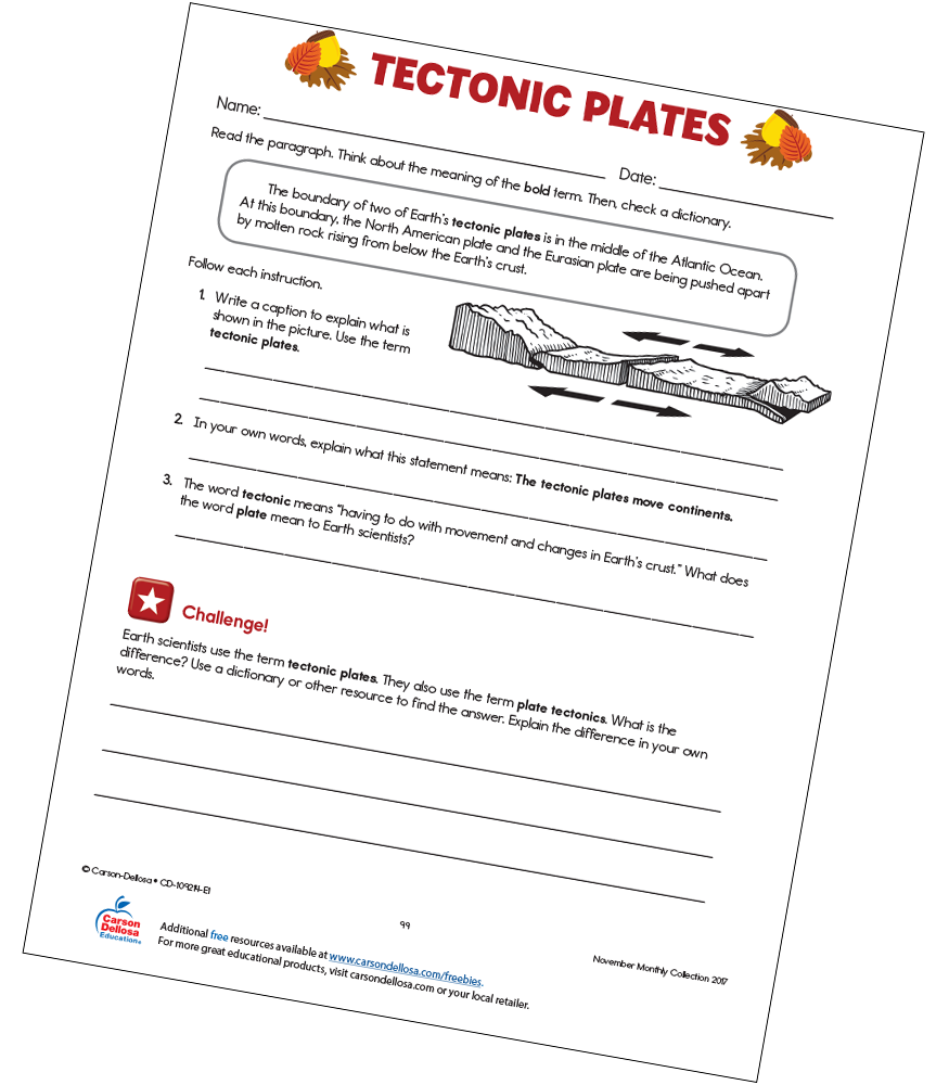 Plate tectonics. 8th Grade Science Worksheets and Answer key