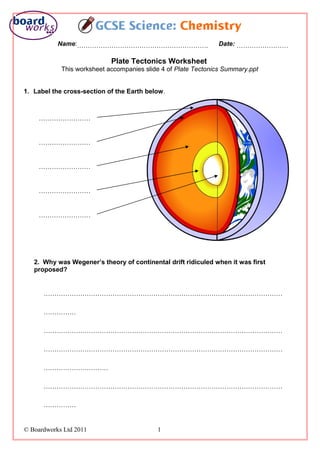 Plate tectonics worksheet | PDF