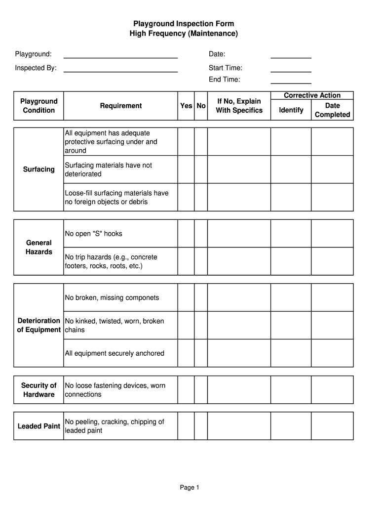 Playground Inspection Checklist - Fill Online, Printable, Fillable ...