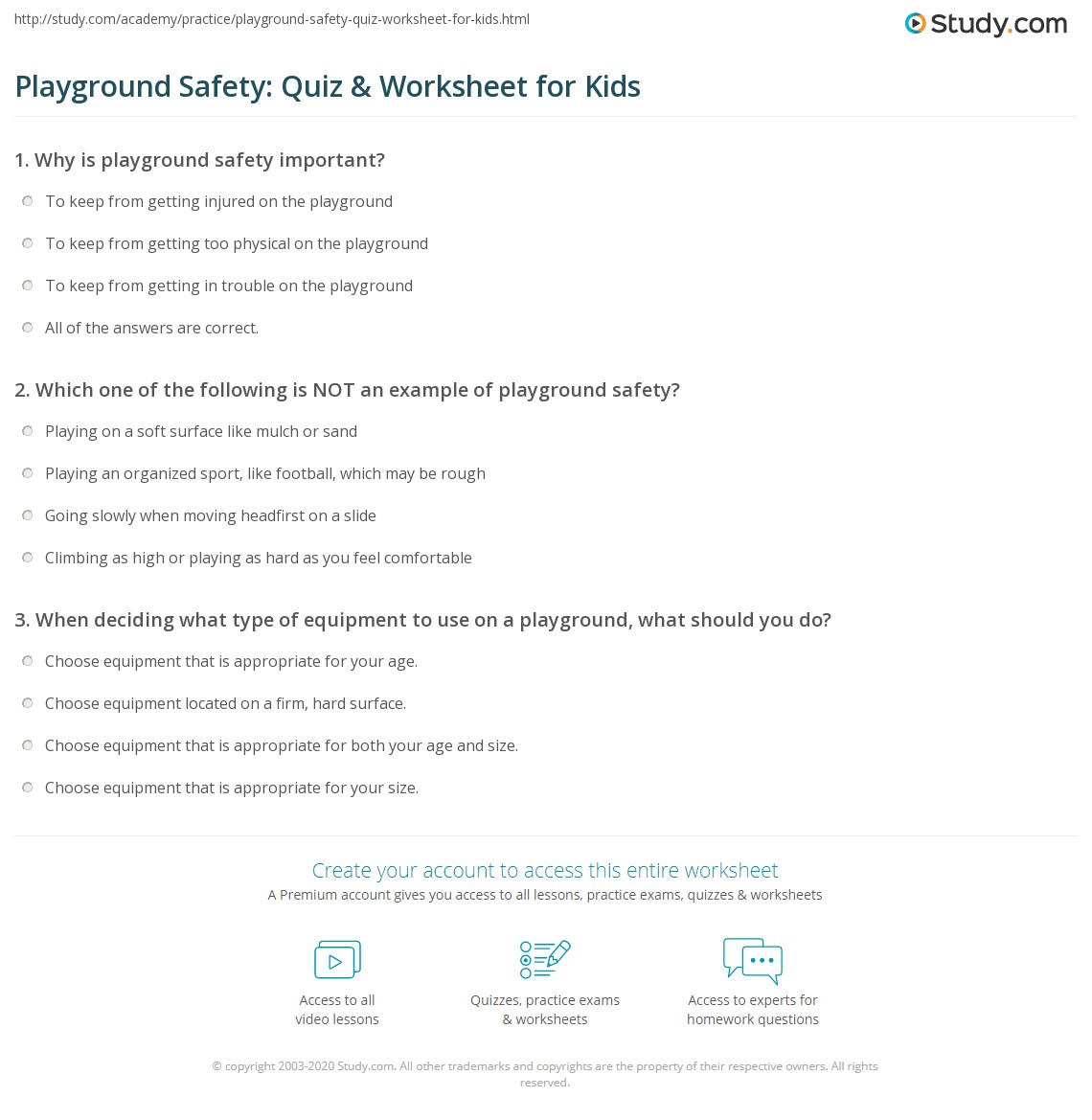 Playground Safety: Quiz &  Worksheet for Kids | Study.com