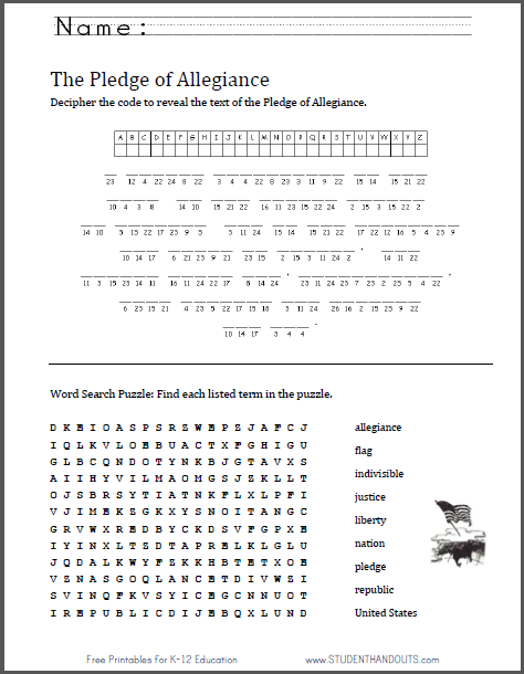 Pledge of Allegiance Puzzles Worksheet | Student Handouts
