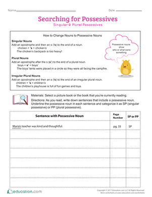 plural and singular possessive nouns worksheet