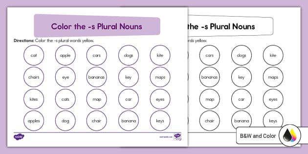 plural noun coloring printables