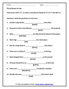 plural noun worksheet for 7th grade
