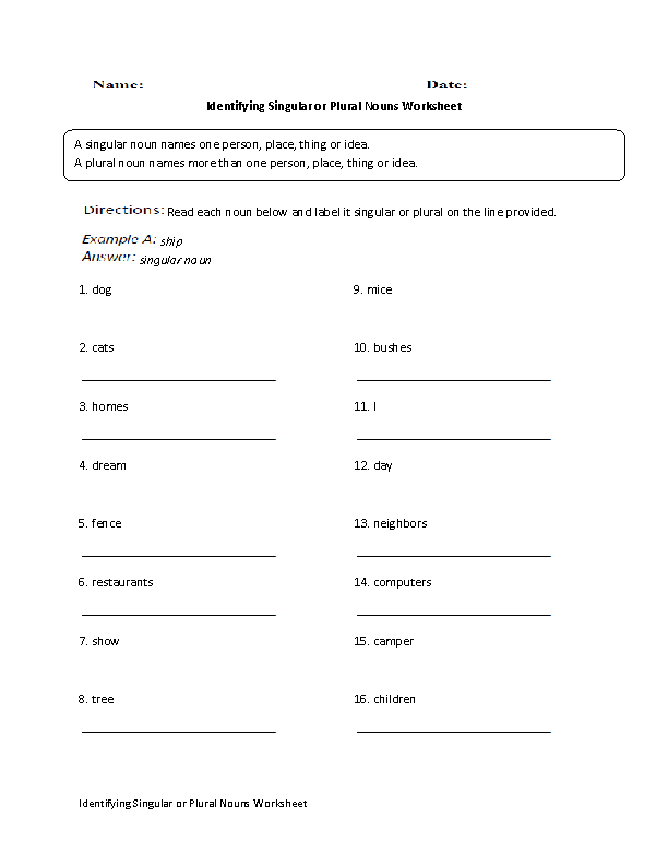 plural noun worksheet for 7th grade