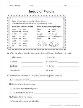 plural noun worksheet for 7th grade