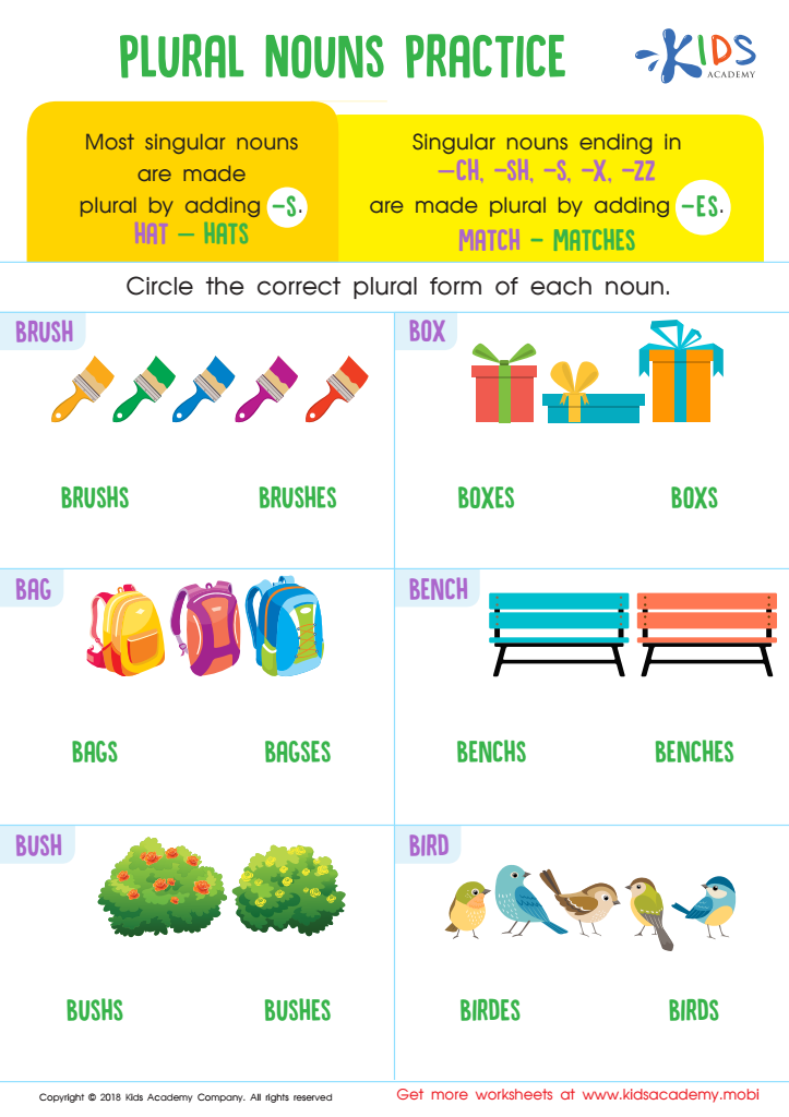 Plural Nouns Practice Worksheet: Printable PDF for Kids