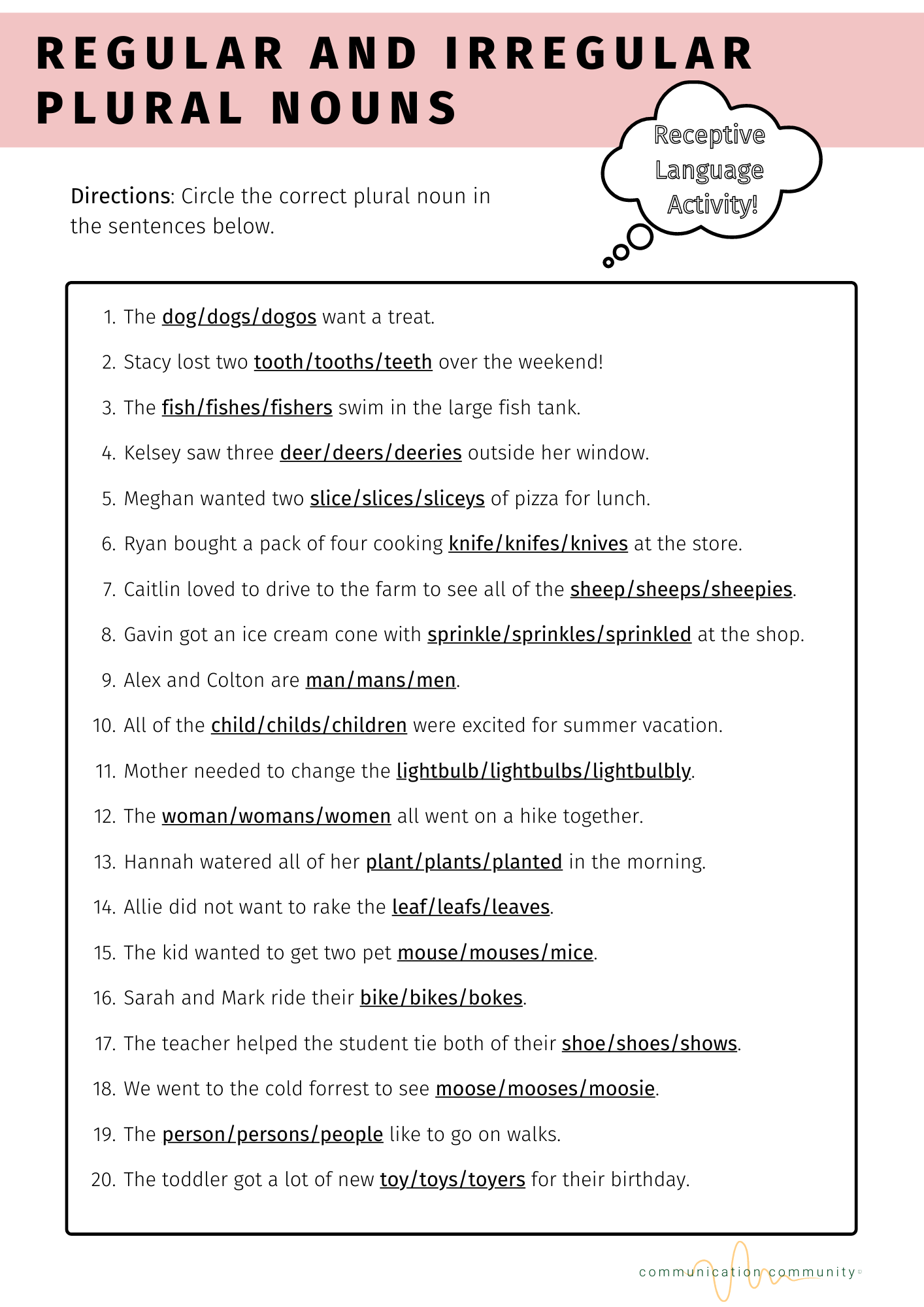 plural noun worksheet