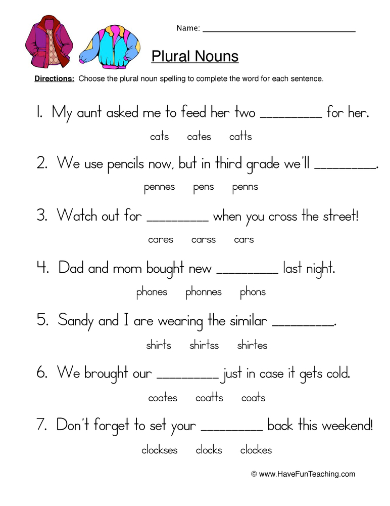 plural noun worksheet