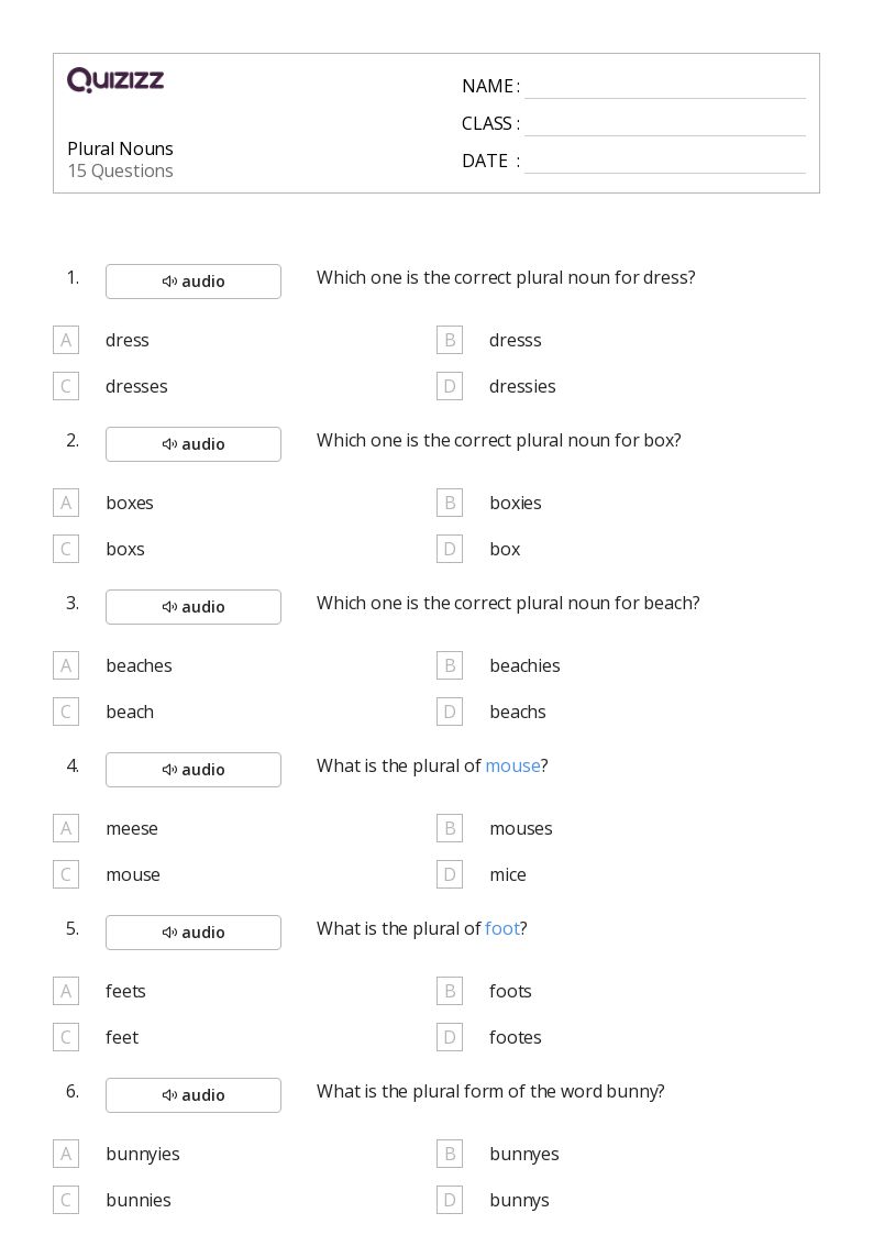 plural nouns worksheet 1st grade