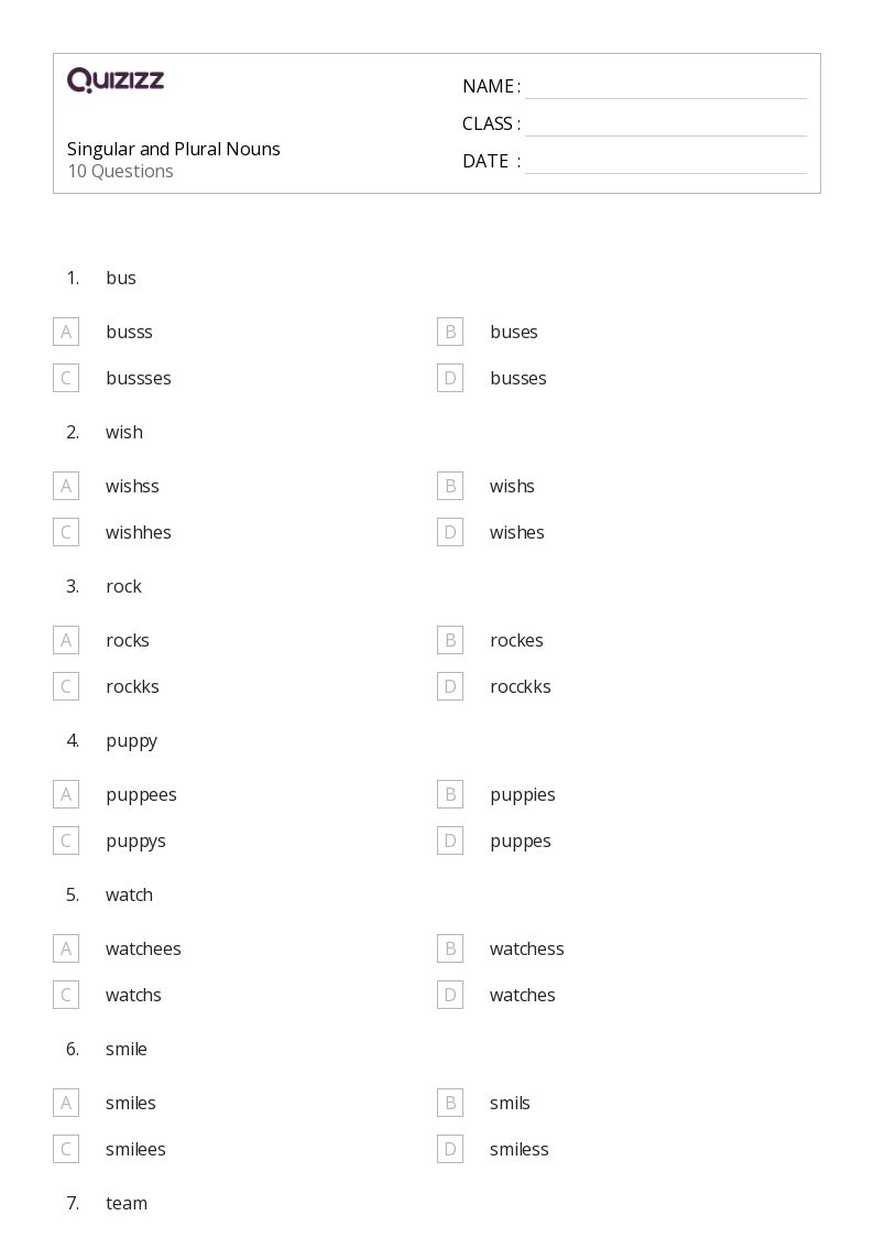 50+ Plural Nouns worksheets for 4th Grade on Quizizz Free